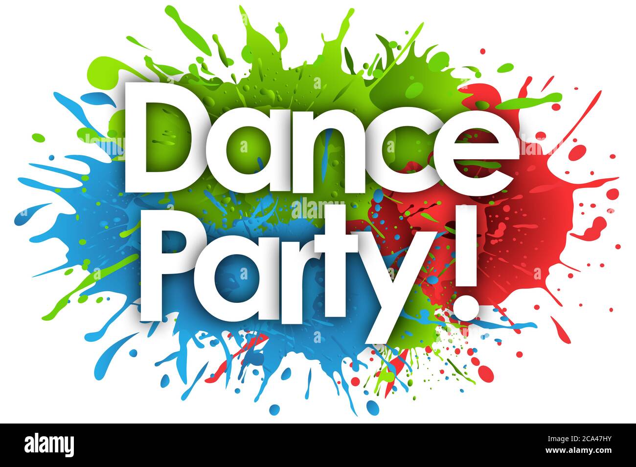 Dance Party Wort in Splash Hintergrund Stockfoto