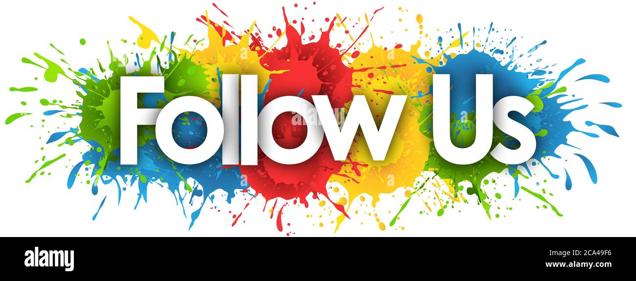 Folgen Sie uns im Splash-Hintergrund Stockfoto