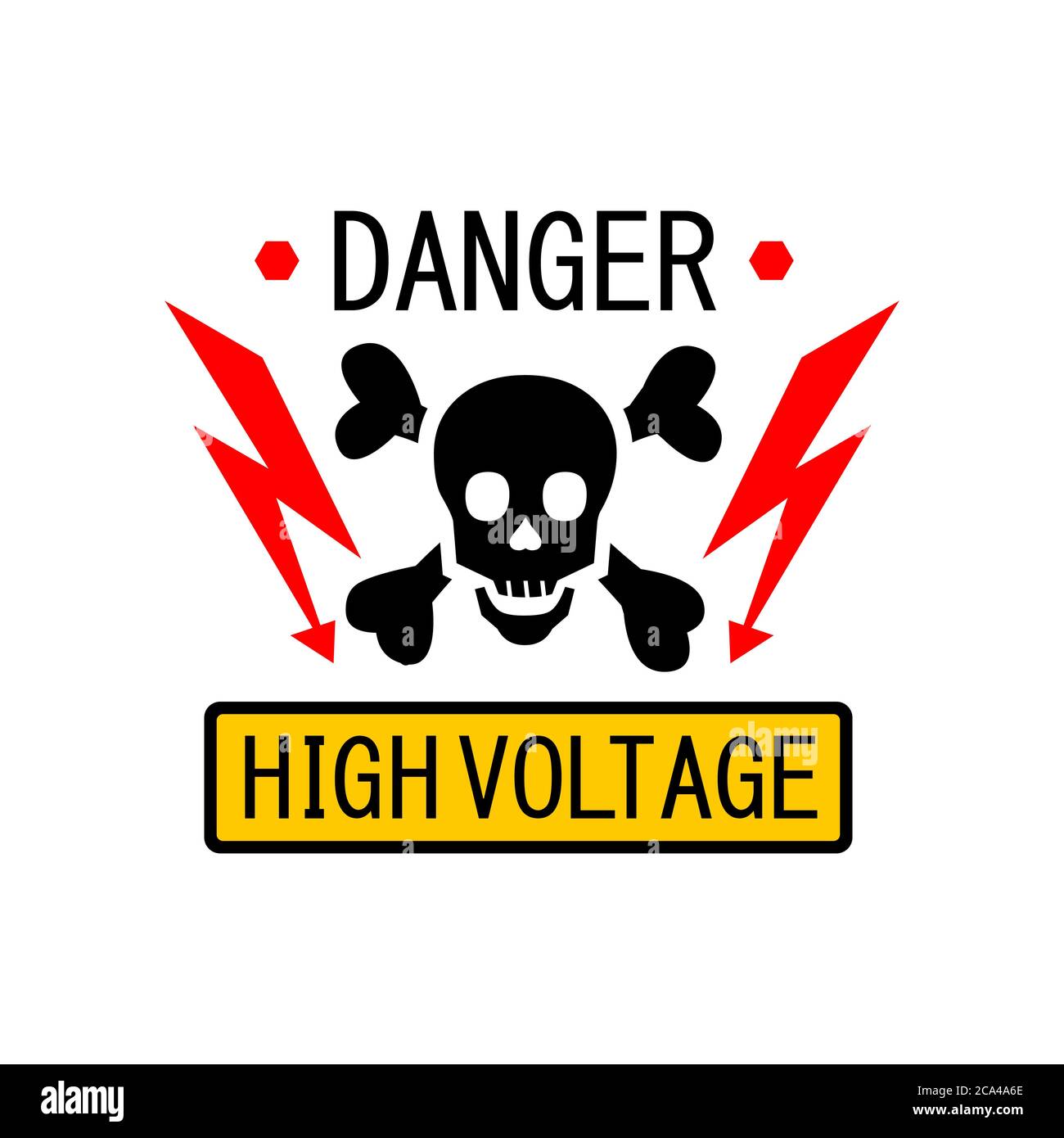 Gefahrensymbol Hochspannungssymbol Vektor Schädel. Lightning Elektrizität Warnung Vorlage Abbildung Stock Vektor