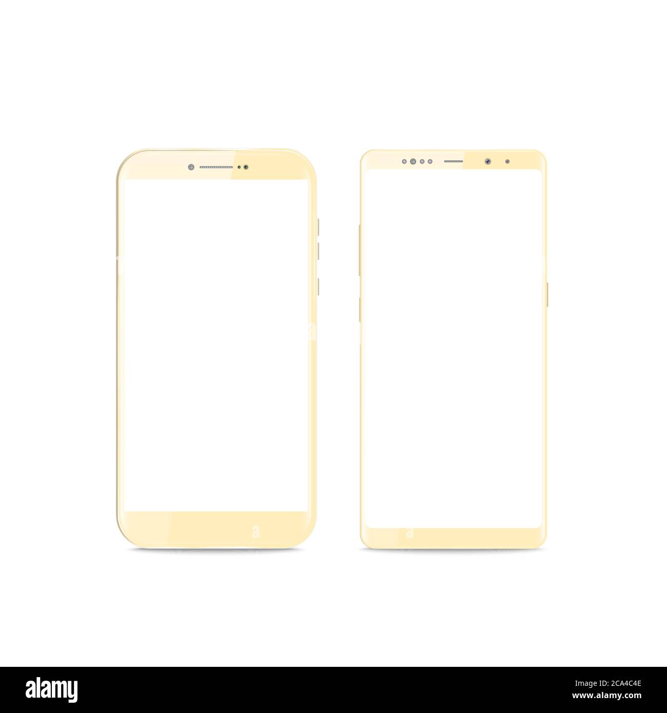 Neue realistische mobile Gold Smartphone modernen Stil. Vektor-Smartphone isoliert auf weißem Hintergrund. Satz von Vektor-Mockups. Stock Vektor