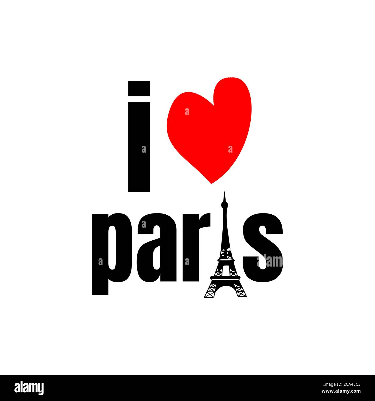 ich liebe paris Schriftzug mit Eiffelturm und Liebe Symbol isoliert auf weißem Hintergrund Stock Vektor