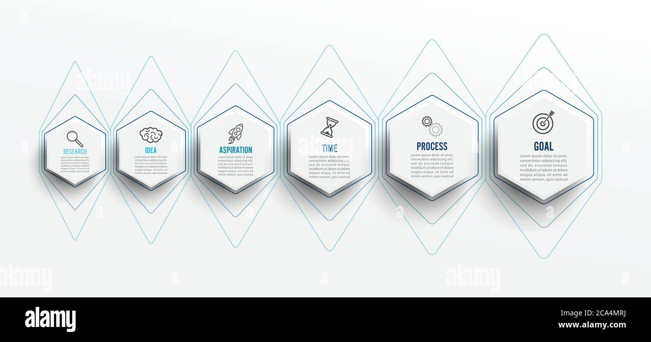 Vektor-Infografik-Vorlage mit Symbolen und 6 Optionen oder Schritten. Infografiken für das Geschäftskonzept. Kann für Präsentationen Banner, Workflow verwendet werden. Stock Vektor