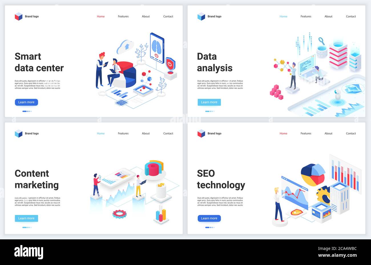 Isometrisches Datenmarketing, vektorgrafiken für seo-Technologie. Cartoon 3d mobile kreative Website-Design, Banner-Set für die Analyse Markt-Datenbank-Service, seo Forschung von Business-Content-Informationen Stock Vektor
