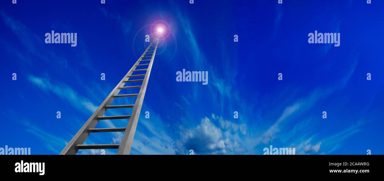 Leiter, die hoch am Himmel reicht Stockfoto