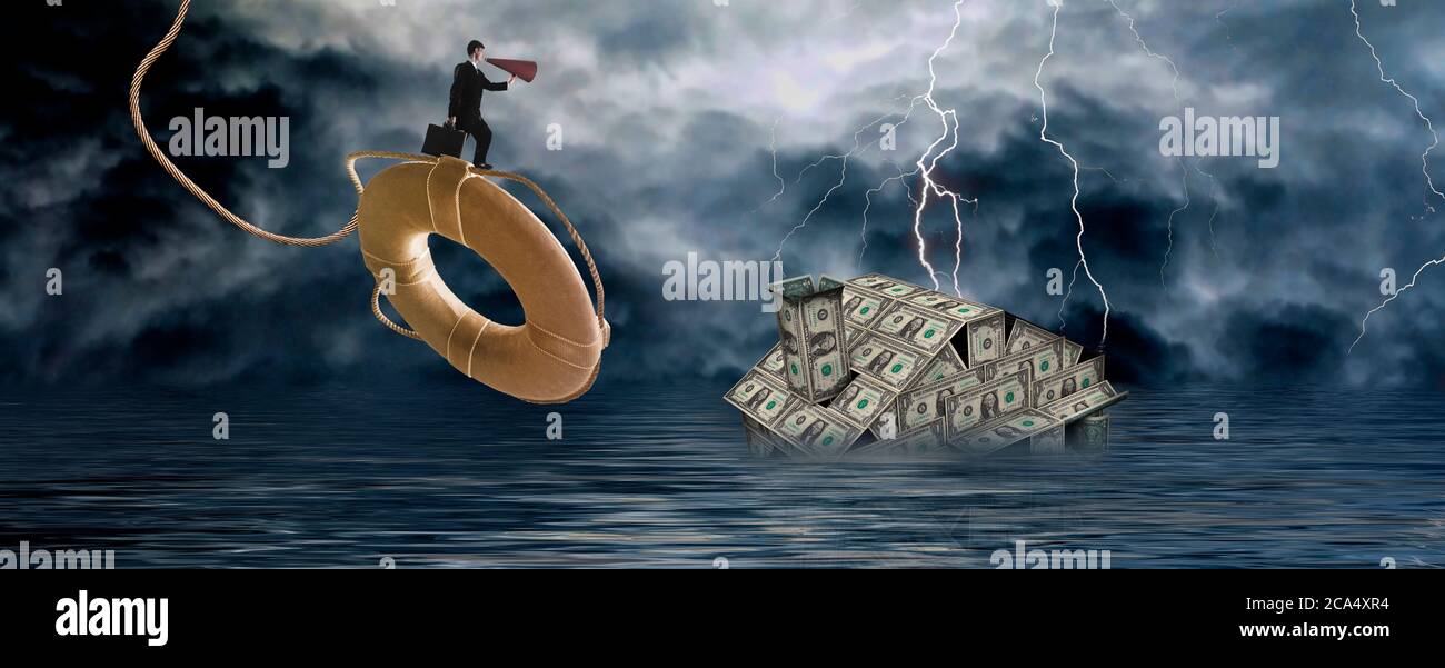 Geldhaus unter Wasser Stockfoto