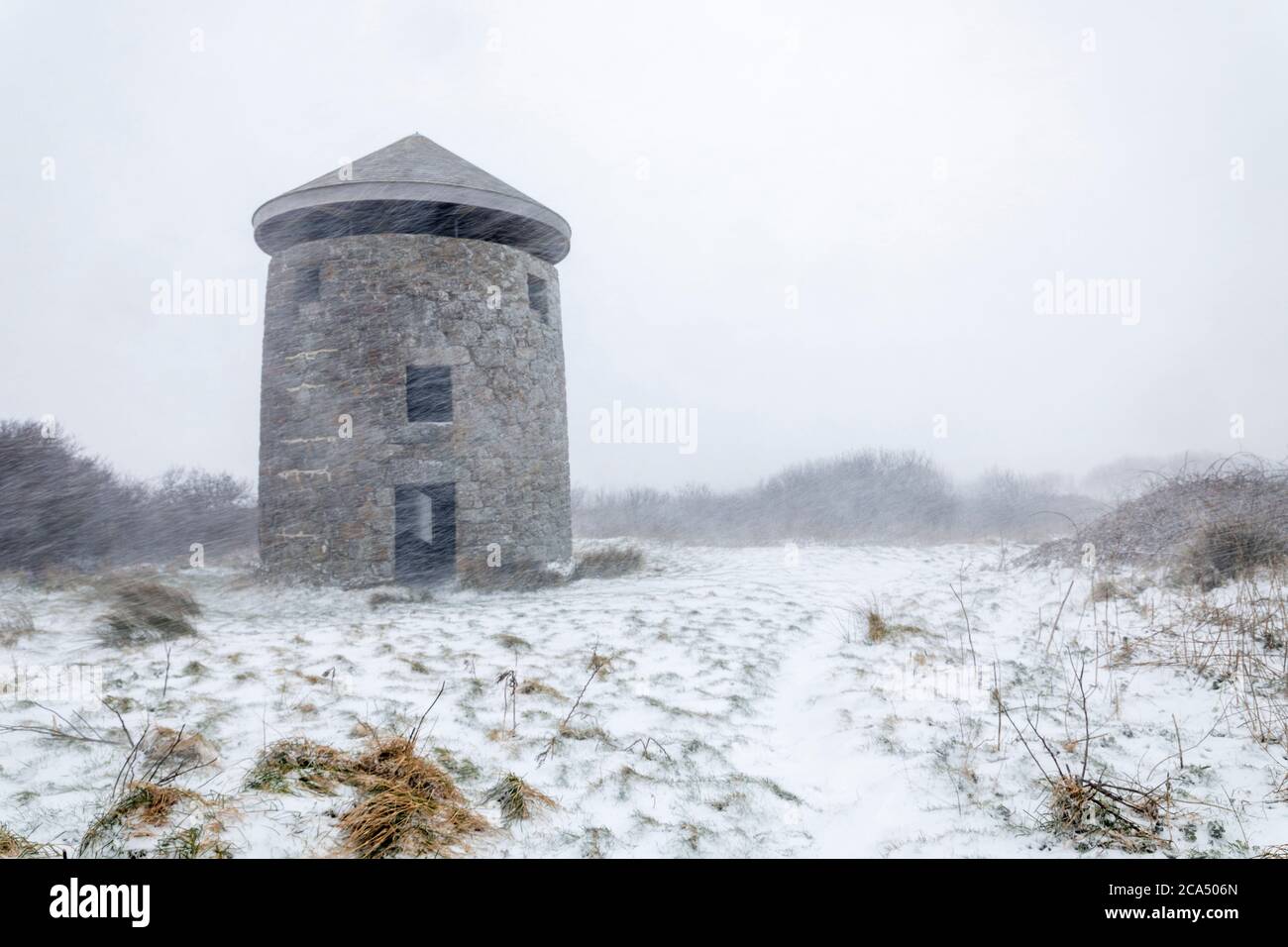 Windmill Farm; Schnee; Cornwall; Großbritannien Stockfoto
