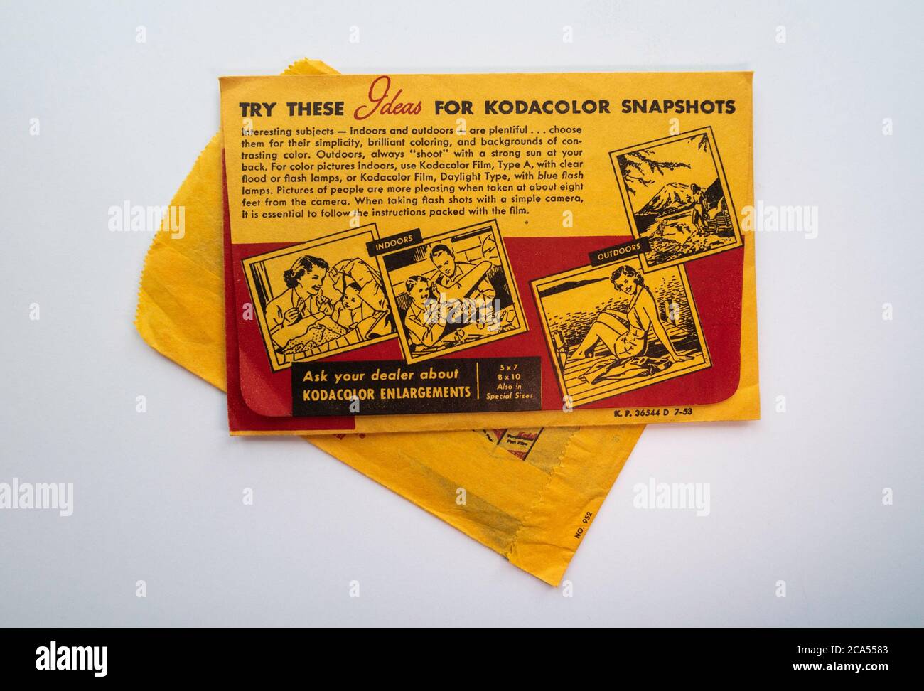 Vintage Kodak Filmumschläge mit Werbung, USA Stockfoto