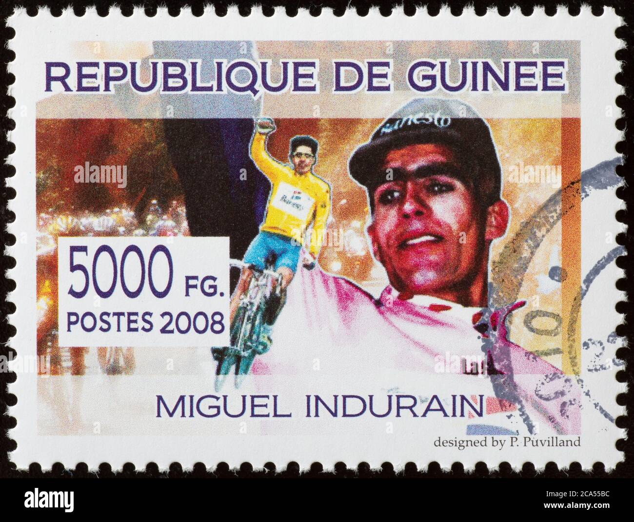 Fahrradfahrer Miguel Indurain auf Briefmarke Stockfoto