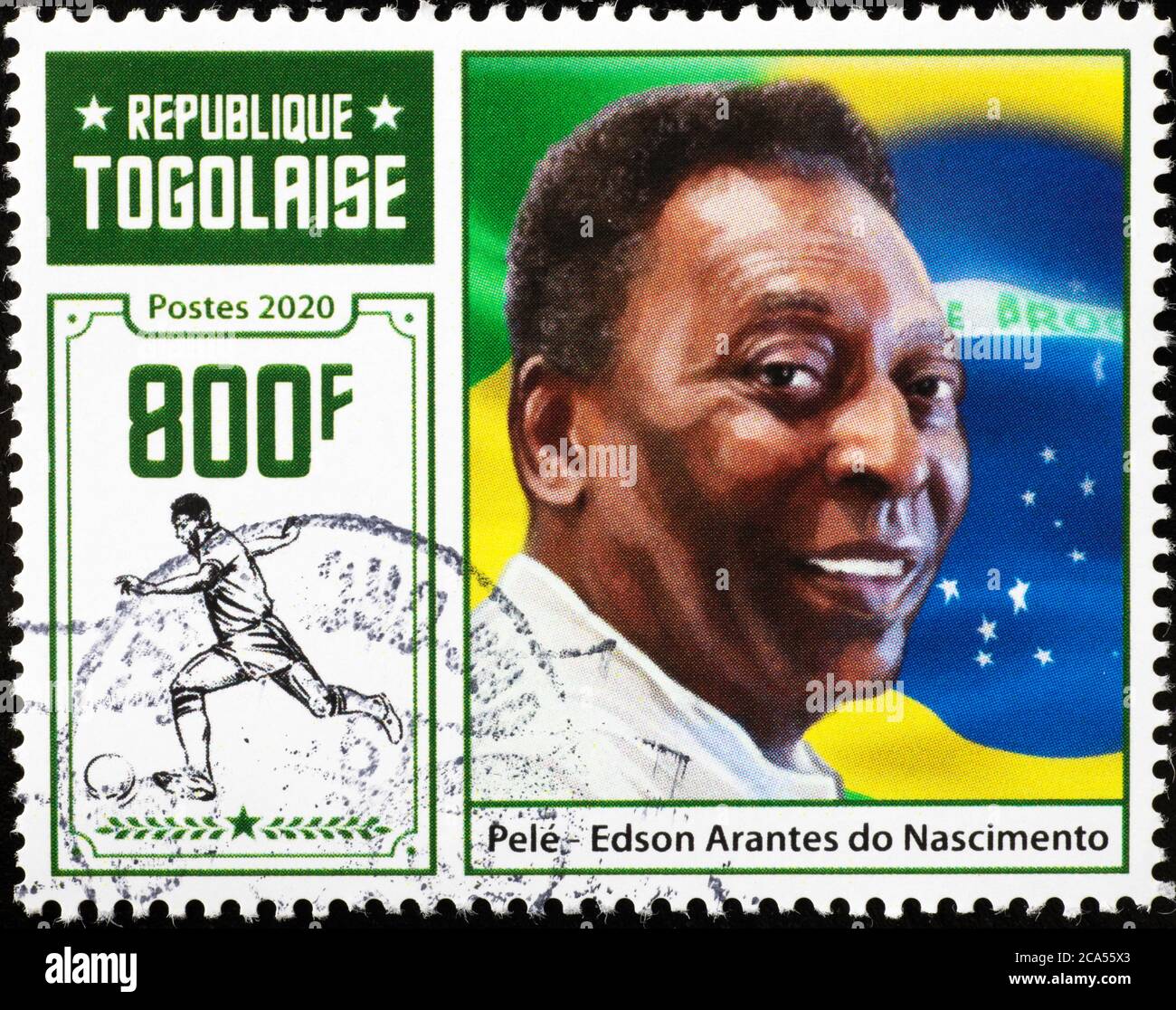 Porträt von Pelé auf Briefmarke Stockfoto