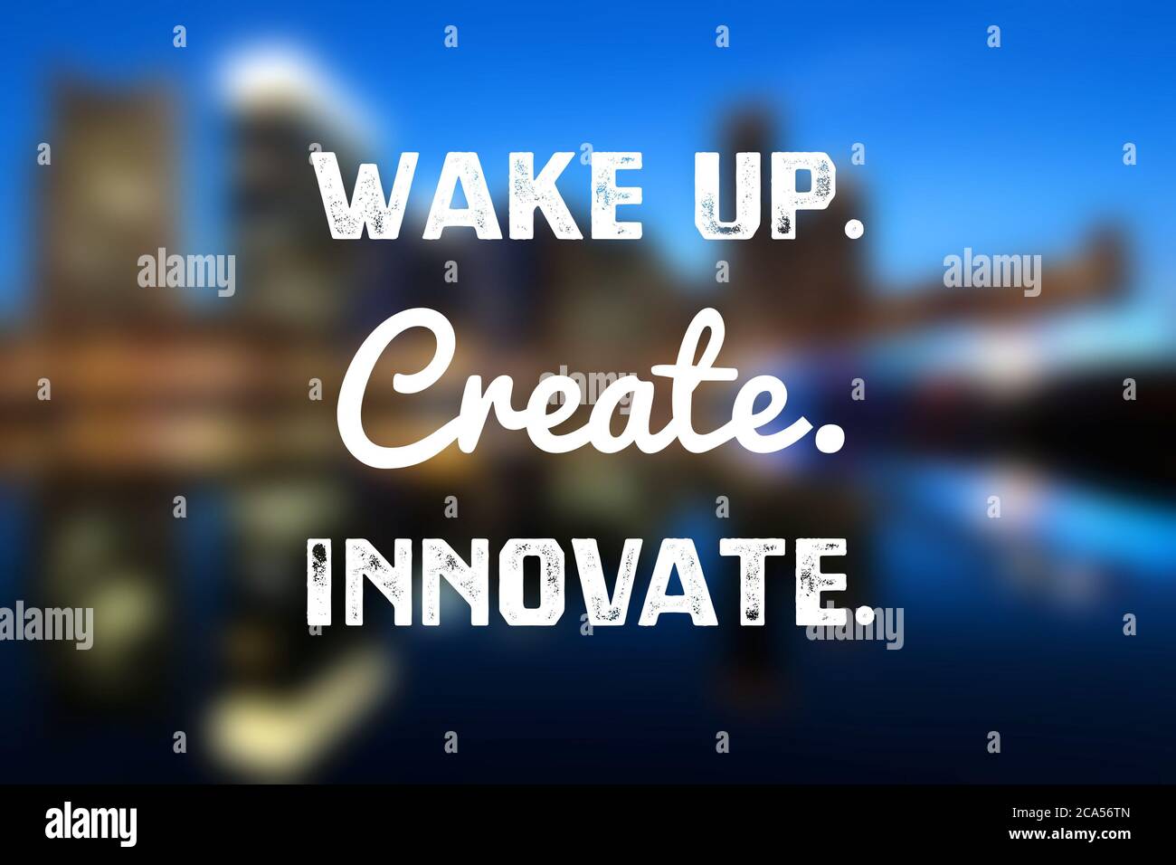 Aufwachen, Erstellen, innovative High-Tech-Startup inspiration Poster. Stockfoto