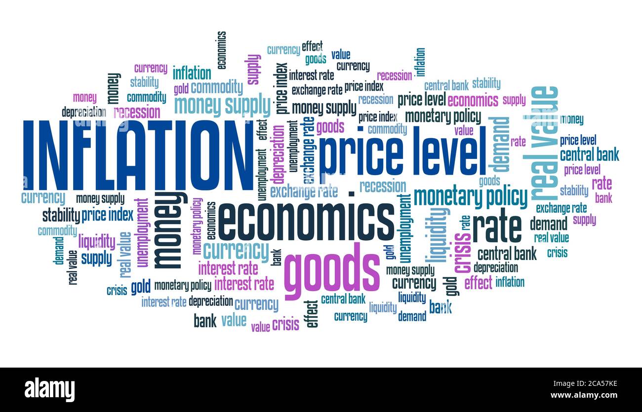 Inflationskonzept. Inflation Wort Wolke Zeichen. Preisniveau und  Geldpolitik Stockfotografie - Alamy