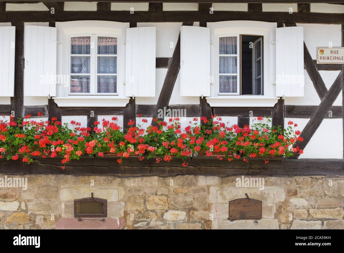 Frankreich, Bas Rhin, Nordvogesen natürlichen regionalen Park, Hunspach, markiert eines der schönsten Dörfer in Frankreich, Lieblingsdorf der franzosen Stockfoto