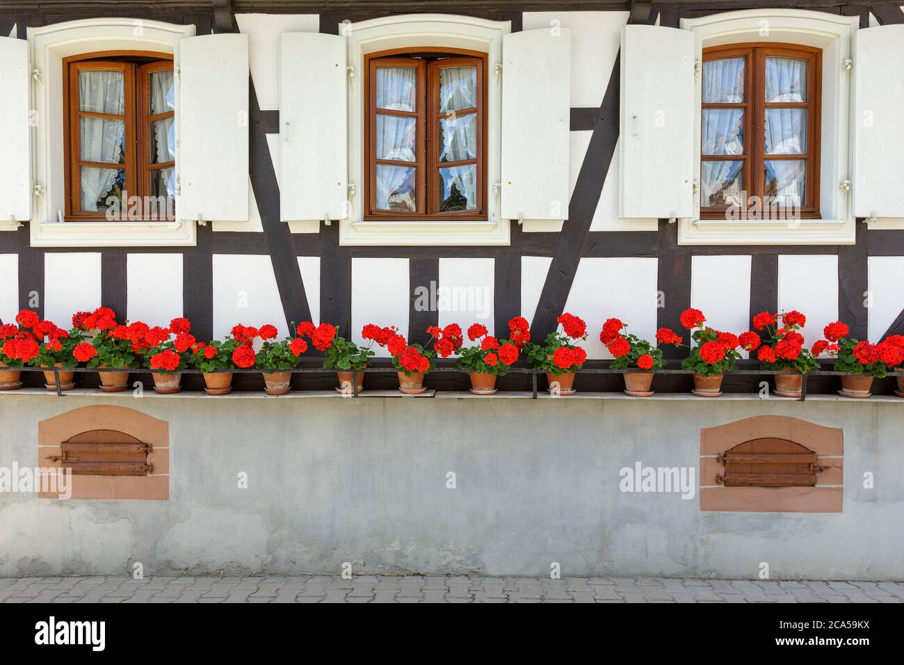 Frankreich, Bas Rhin, Nordvogesen natürlichen regionalen Park, Hunspach, markiert eines der schönsten Dörfer in Frankreich, Lieblingsdorf der franzosen Stockfoto
