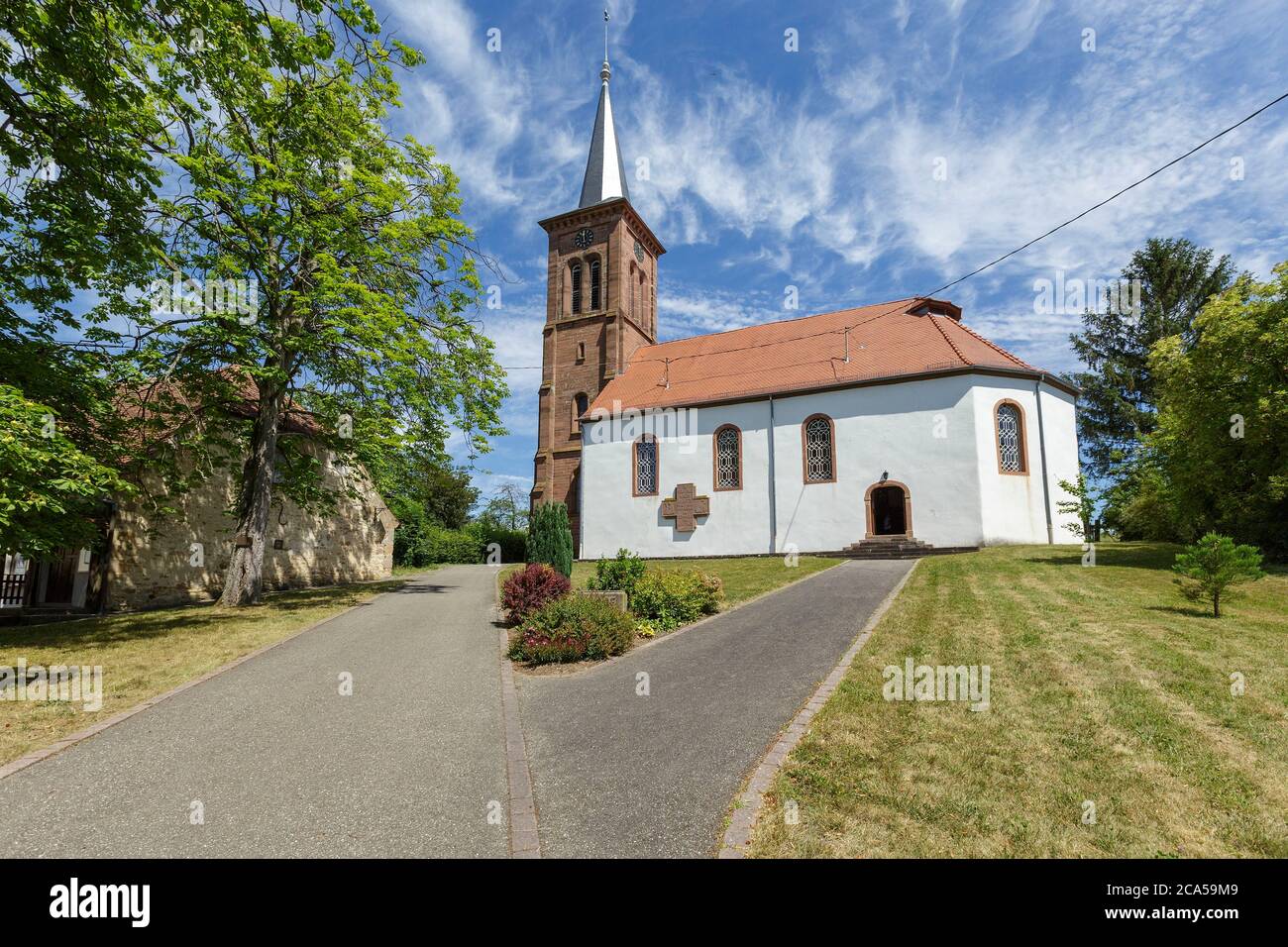 Frankreich, Bas Rhin, Nordvogesen natürlichen regionalen Park, Hunspach, markiert eines der schönsten Dörfer in Frankreich, Lieblingsdorf der franzosen Stockfoto