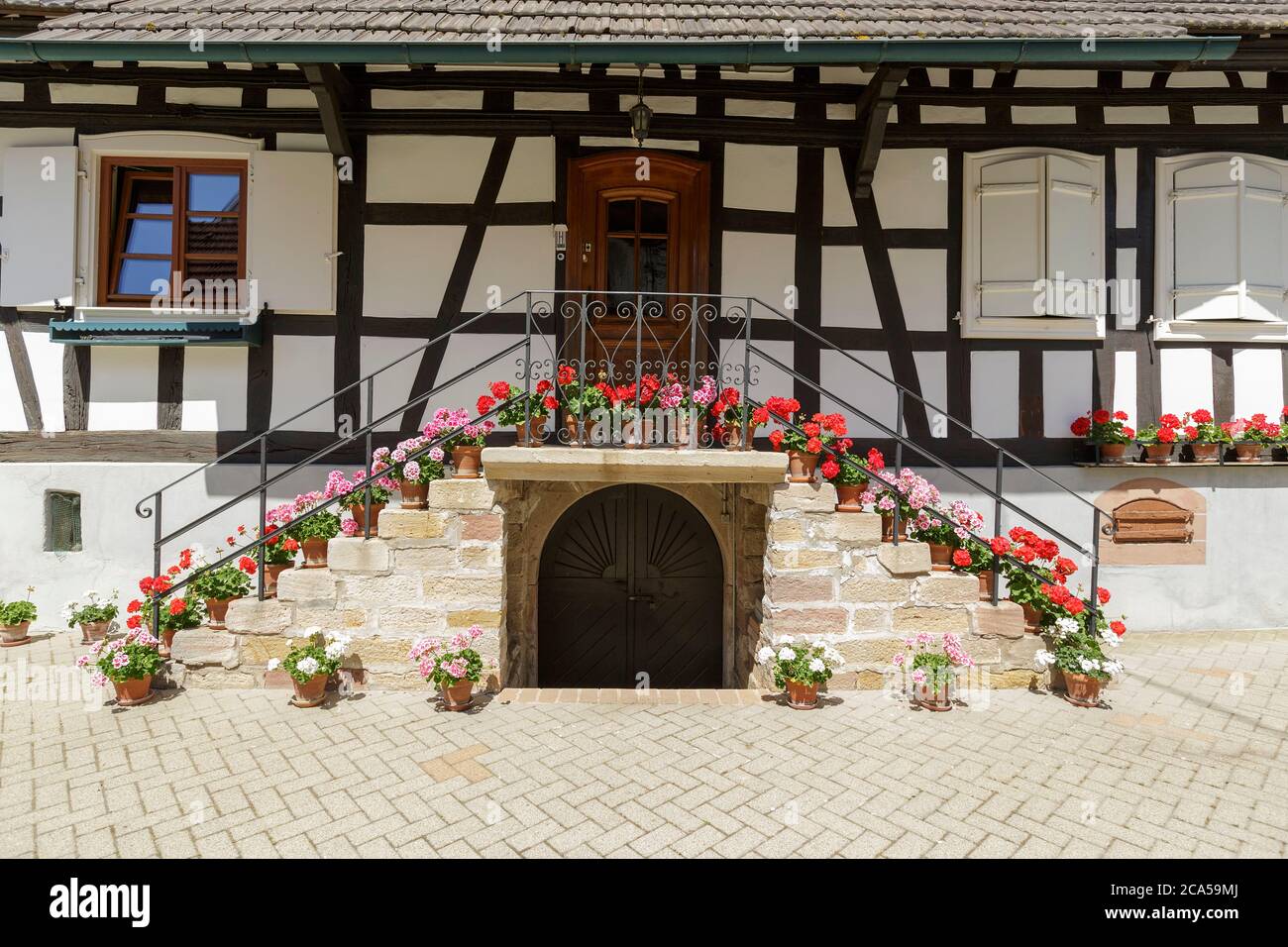 Frankreich, Bas Rhin, Nordvogesen natürlichen regionalen Park, Hunspach, markiert eines der schönsten Dörfer in Frankreich, Lieblingsdorf der franzosen Stockfoto