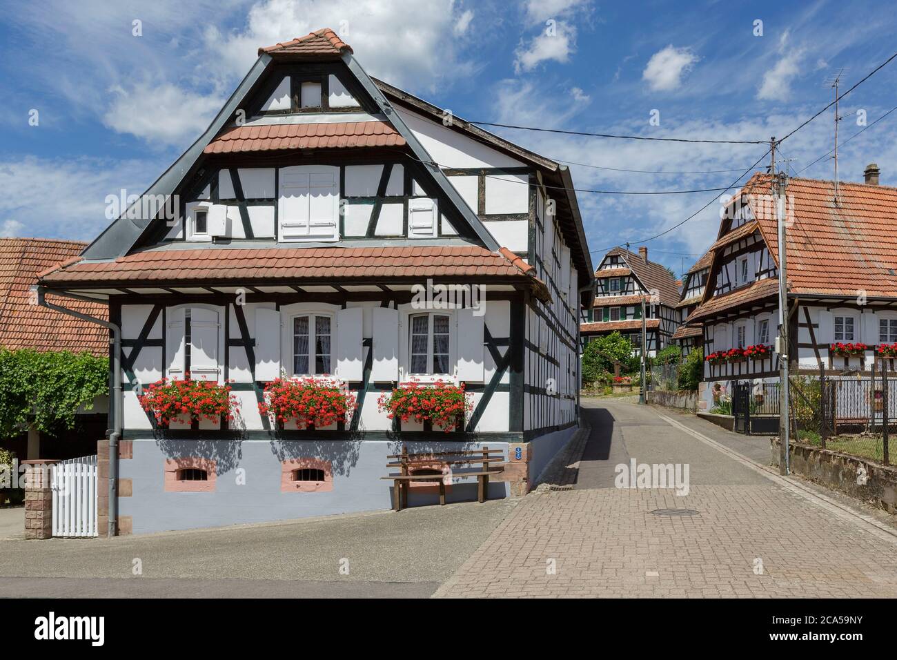 Frankreich, Bas Rhin, Nordvogesen natürlichen regionalen Park, Hunspach, markiert eines der schönsten Dörfer in Frankreich, Lieblingsdorf der franzosen Stockfoto