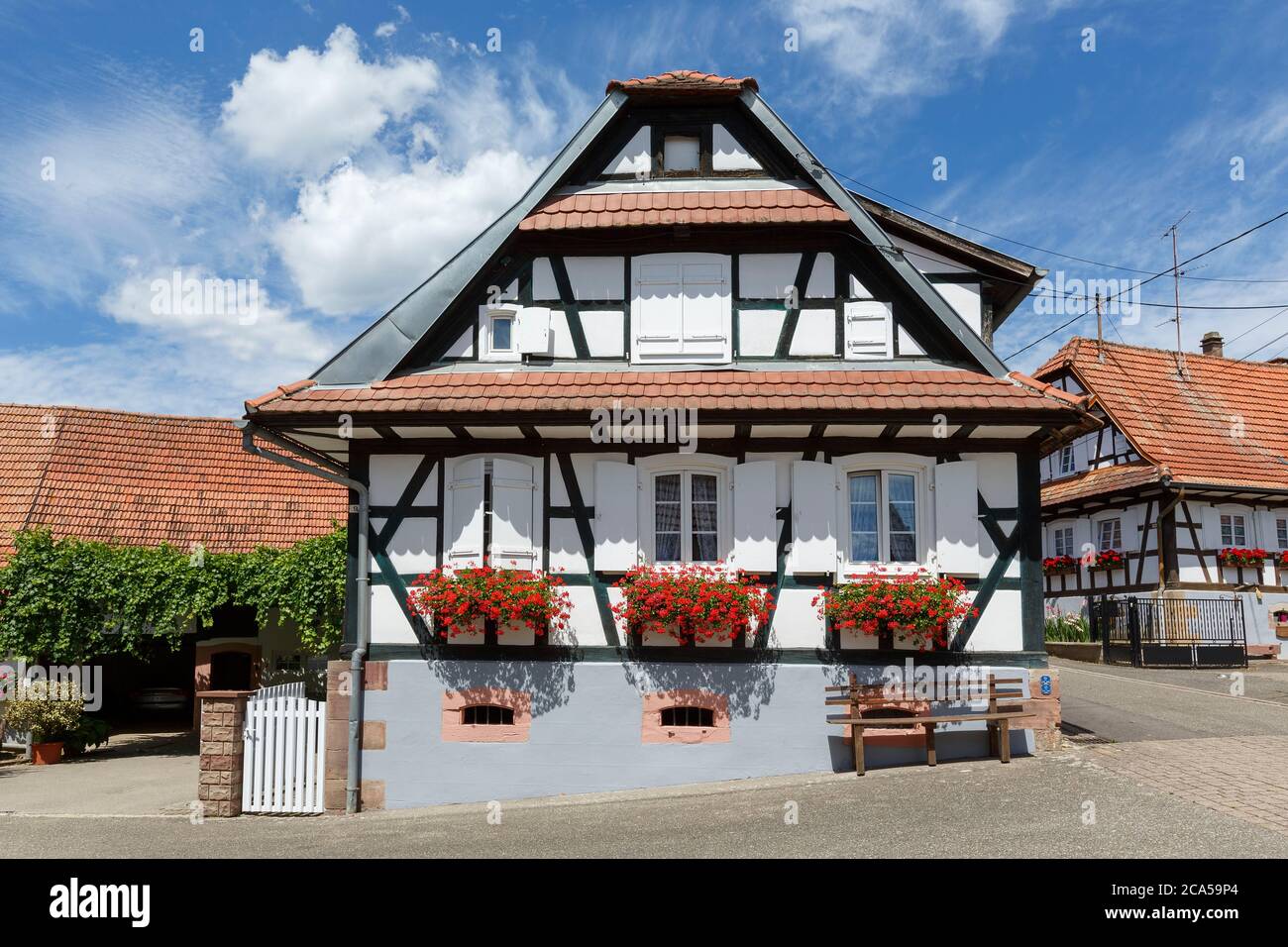 Frankreich, Bas Rhin, Nordvogesen natürlichen regionalen Park, Hunspach, markiert eines der schönsten Dörfer in Frankreich, Lieblingsdorf der franzosen Stockfoto