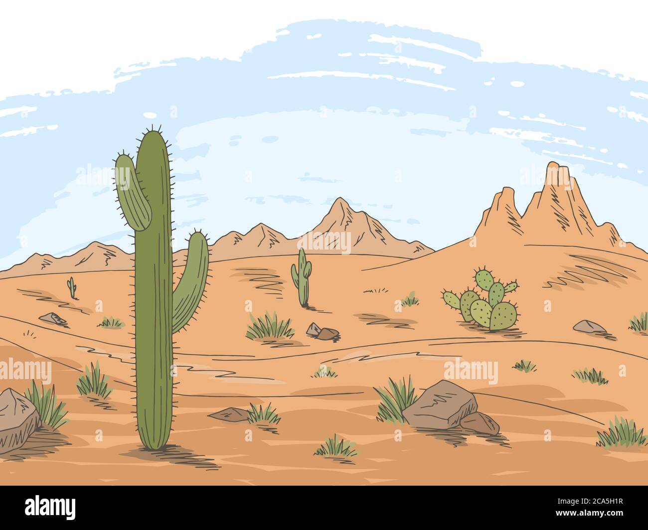 Prairie Strasse Grafik Farbe Wuste Landschaft Skizze Illustration Vektor Stock Vektorgrafik Alamy