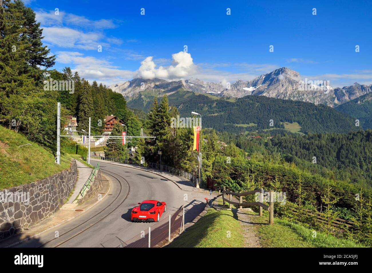 Schweiz, Kanton Waadt, Villars-sur-Ollon, Panorama des argentinischen Massivs mit Blick auf Solalex Stockfoto