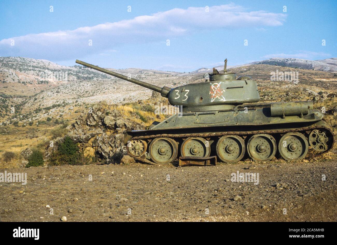 Golan Heights, Israel. Syrischer Panzer im Krieg von 1967 zerstört. Fotografiert Im Dezember 1971. Stockfoto