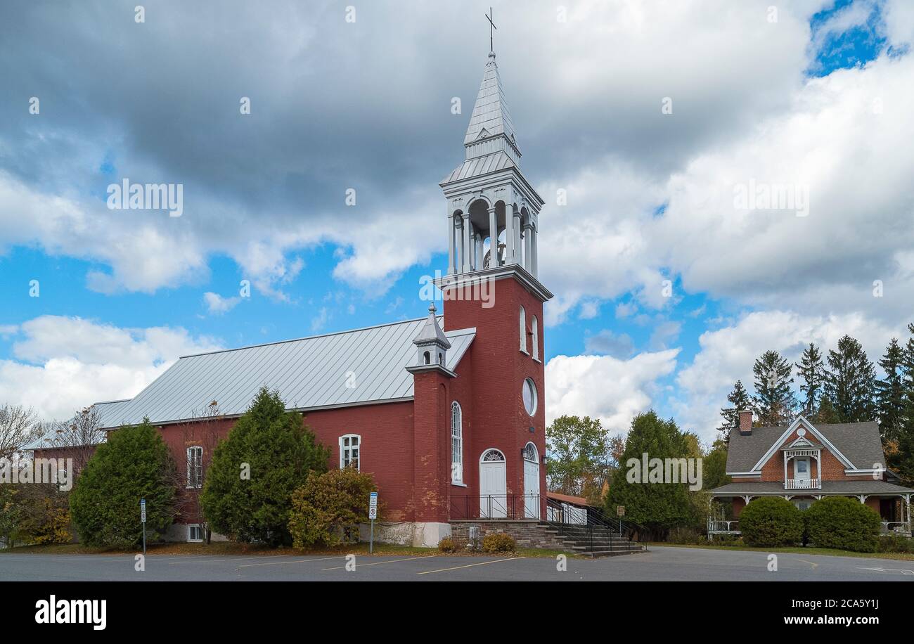 Ansicht der Kirche, Knowlton, östlichen Townships, Estrie, Quebec Provence, Kanada Stockfoto