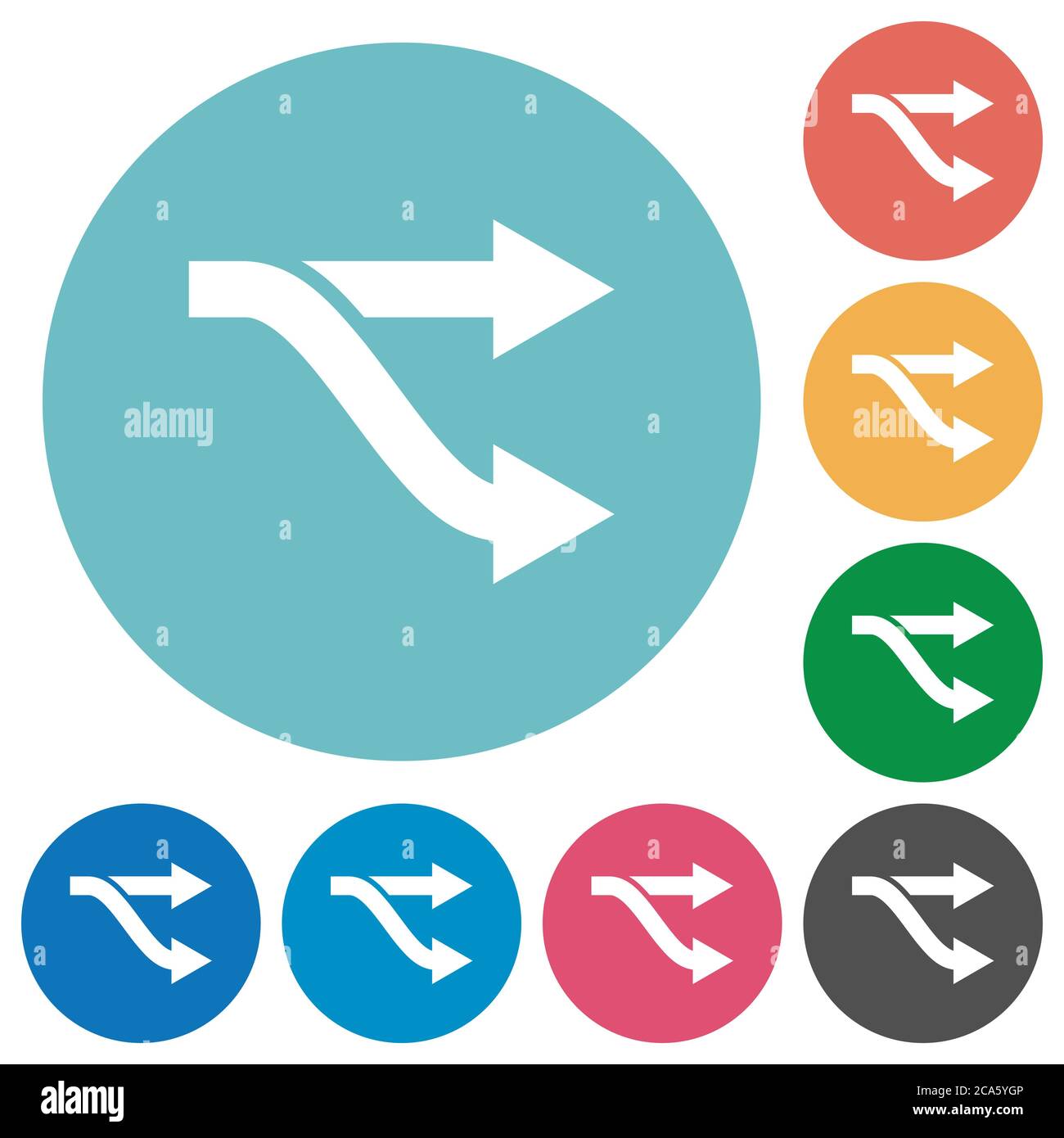 Gabel flache weiße Symbole auf runden farbigen Hintergründen Stock Vektor