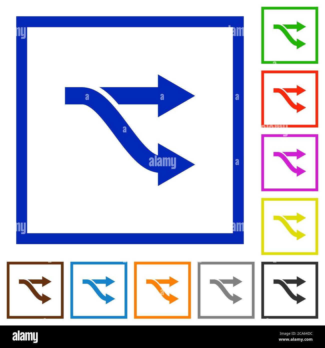 Flache Farbsymbole der Gabel in quadratischen Rahmen auf weißem Hintergrund Stock Vektor