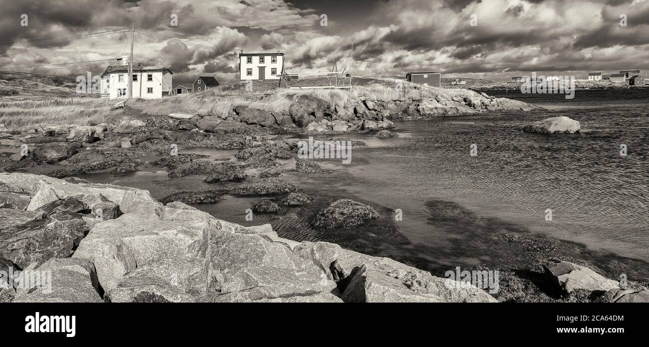 Blick auf Angelbühnen, Kippen, Fogo Island, Neufundland Stockfoto