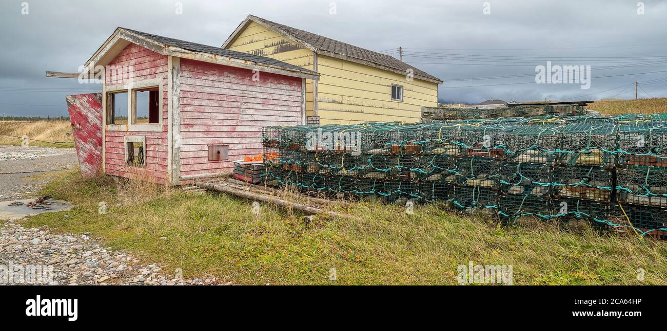 Blick auf Fishing Outpost, West-Neufundland Stockfoto