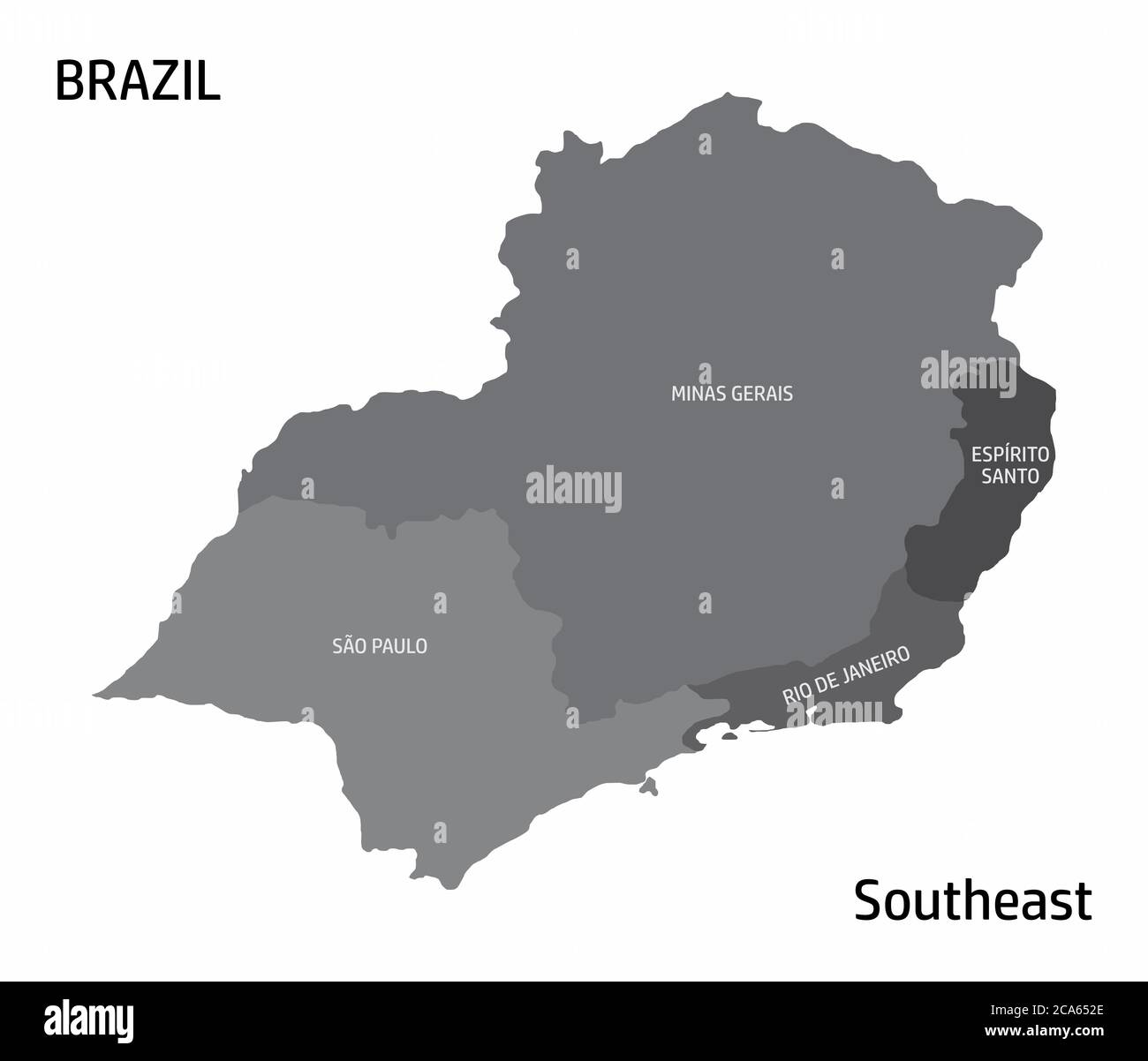 Karte der Region Brasilien Südosten Stock Vektor