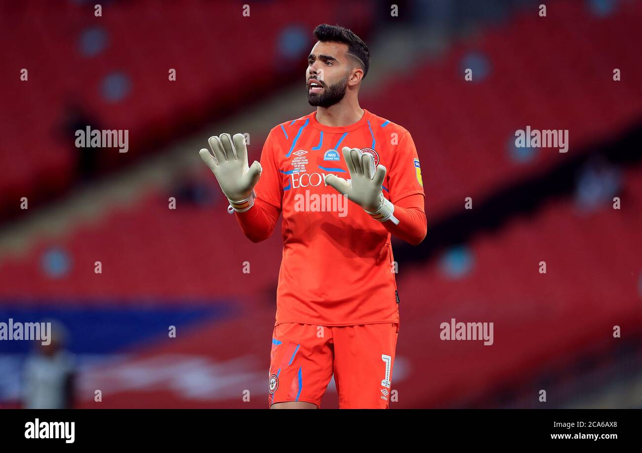 Brentford Torwart David Raya Martin während des Sky Bet Championship Play Off Finals im Wembley Stadium, London. Stockfoto
