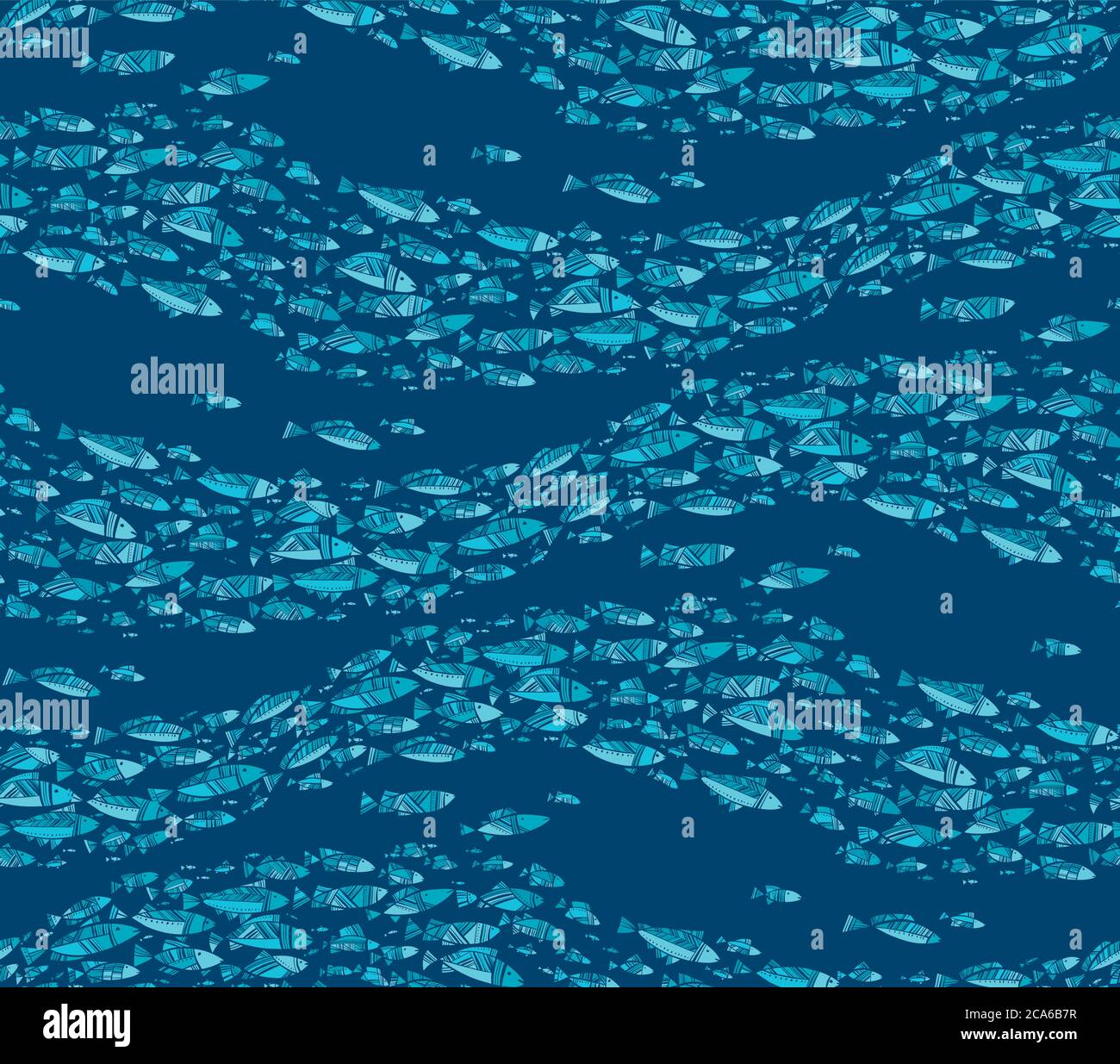 Deep Blue abstrakt Fisch Schule nahtlose Muster für Hintergrund, Wrap, Stoff, Textil, Wrap, Oberfläche, Web-und Print-Design. Welle Form dekorativen Fisch Stock Vektor