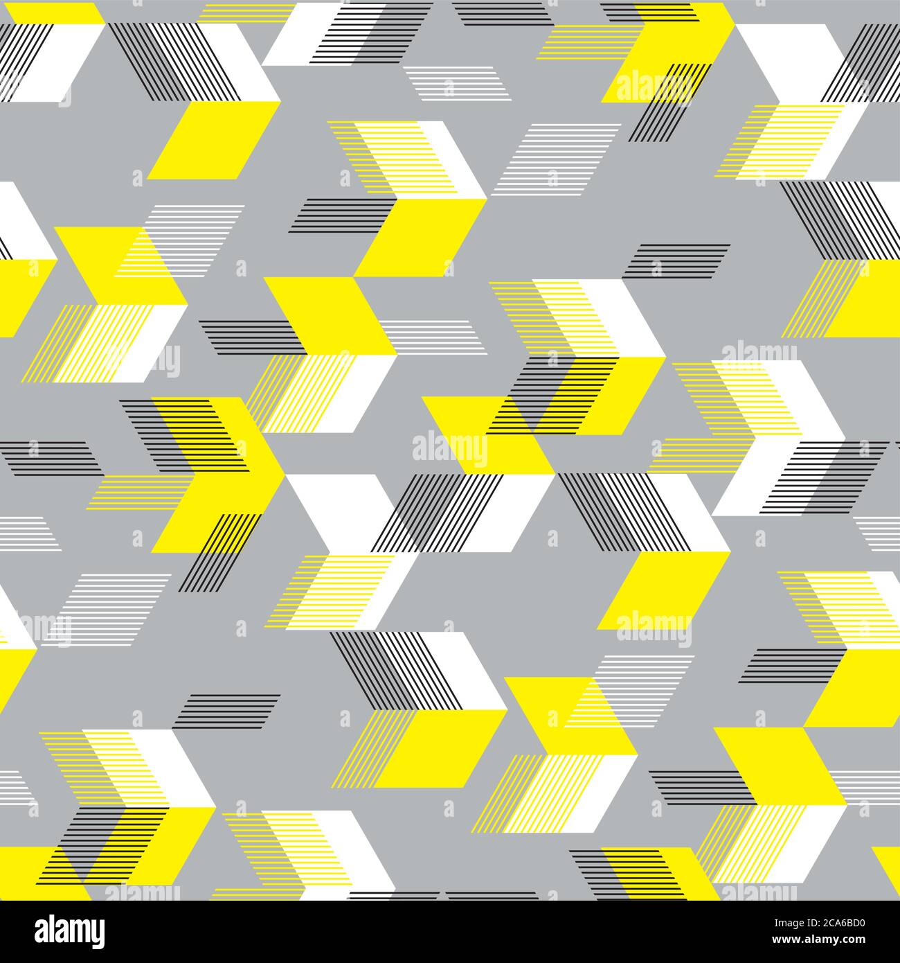 Neongelbe Pfeile auf grauem nahtlosem Muster für Hintergrund, Stoff, Textil, Wrap, Oberfläche, Web und Print-Design. Konzept dynamische Fliesengestaltung für spor Stock Vektor