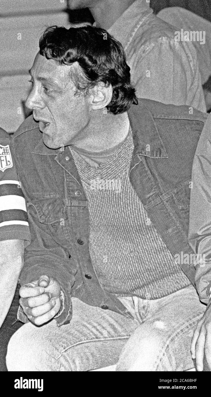 Harvey Milk sieht sich im August 1978 ein Basketballspiel in San Francisco an Stockfoto