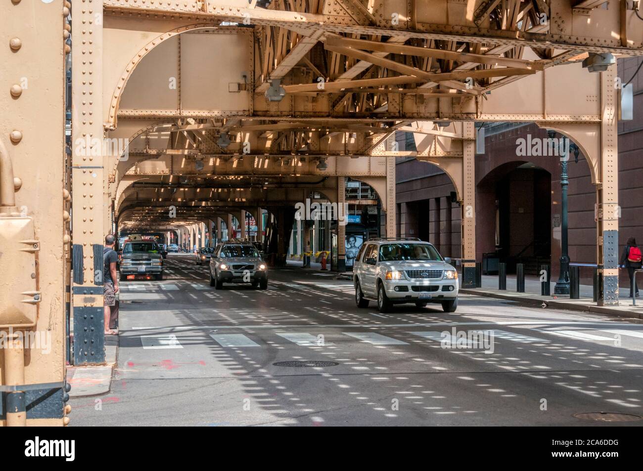 Das Chicago El oberhalb der West Van Buren Street. Stockfoto