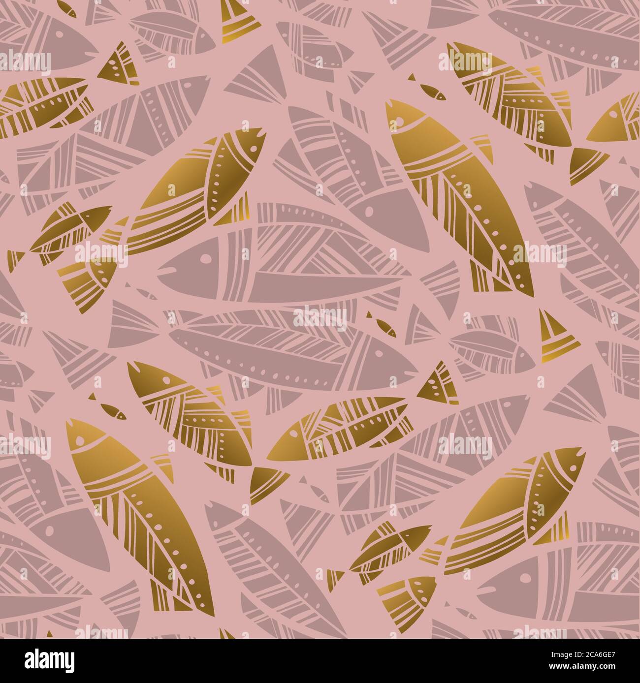 Luxus rosig und Gold Mosaik Fisch nahtlose Muster für Hintergrund, Wrap, Stoff, Textil, Wrap, Oberfläche, Web-und Print-Design. Elegante dekorative Koralle Stock Vektor
