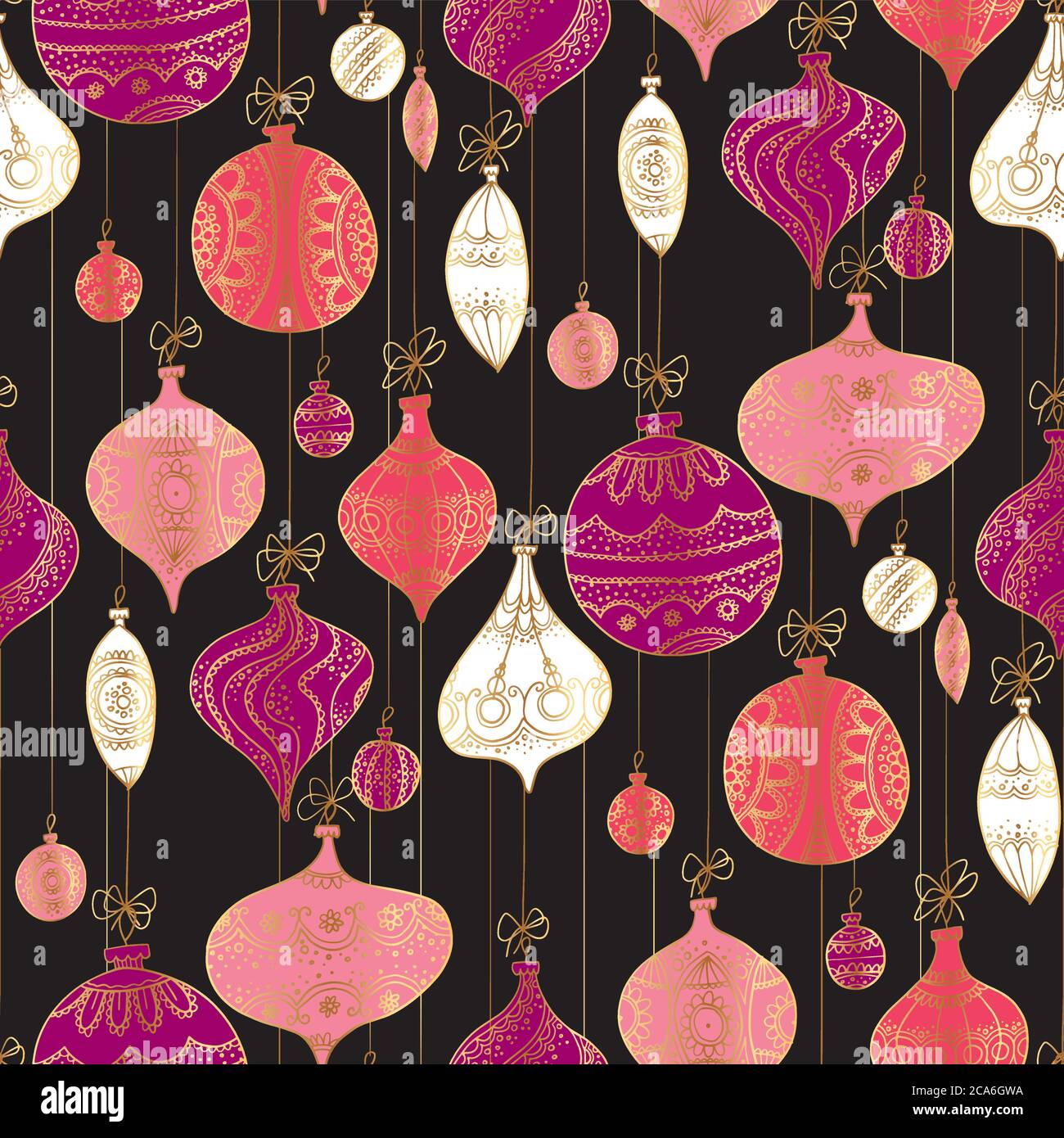 Dekorative Weihnachten Vintage Kugel auf schwarzem Hintergrund nahtlose Muster für Hintergrund, Wrap, Stoff, Textil, Wrap, Oberfläche, Web-und Print-Design. Retro Stock Vektor