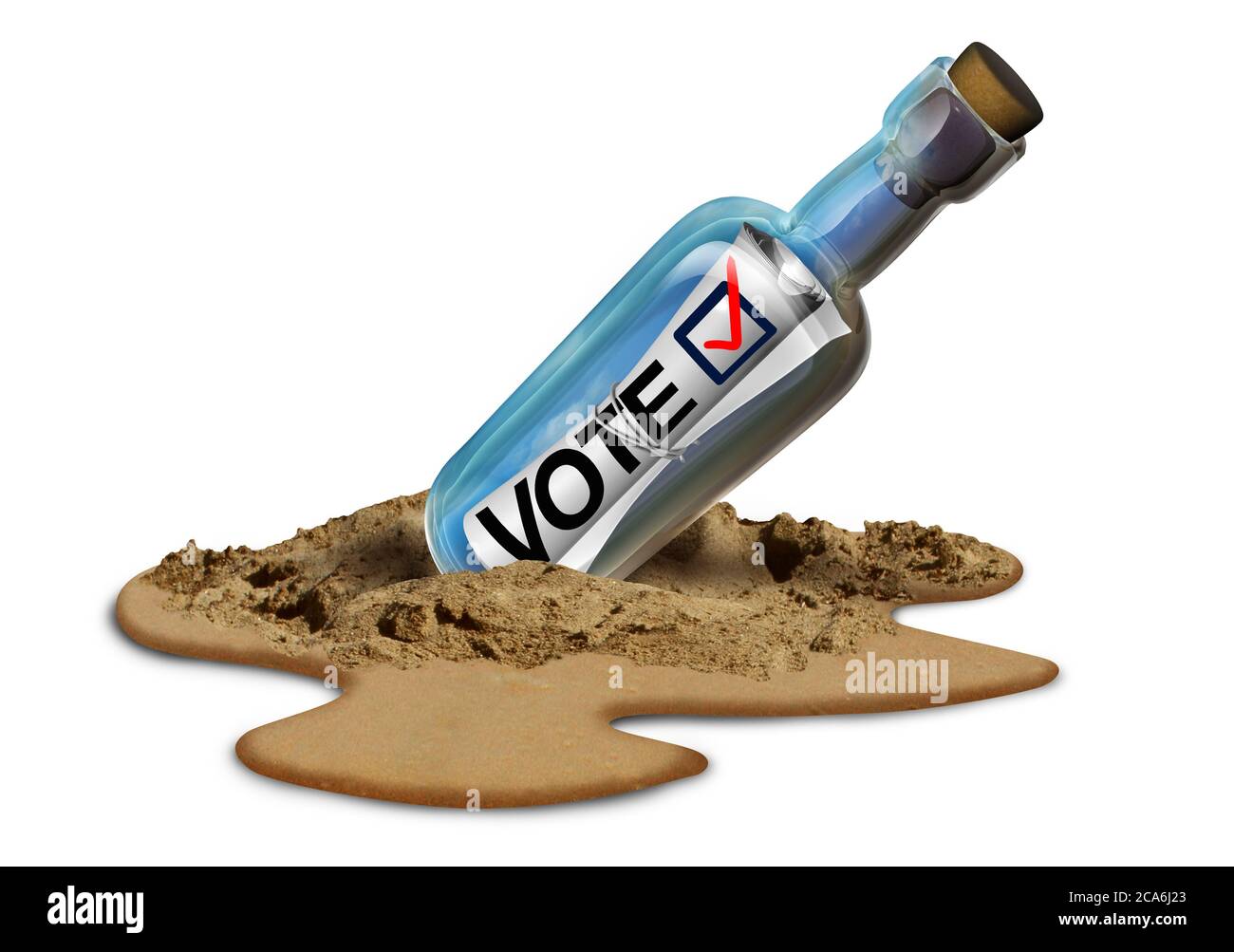 Mail in Abstimmung Konzept und Abwesenheitswahlrecht oder Abwesenheitswähler einen Stimmzettel werfen, indem Sie eine politische Wahl mit 3D-Illustration Elemente. Stockfoto