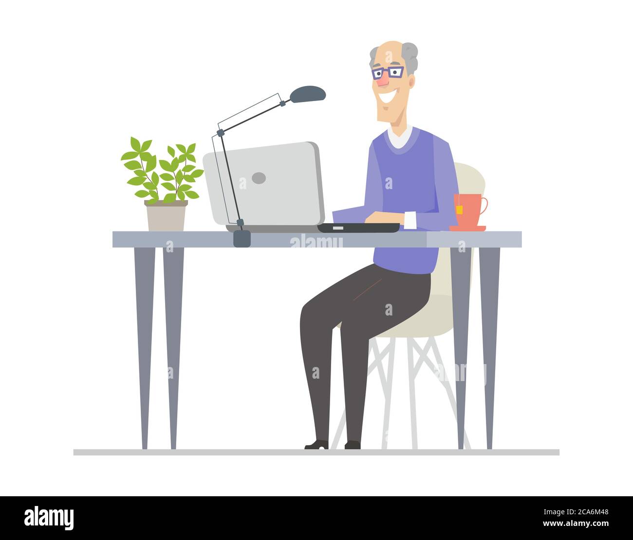 Senior man am Computer - flache Design-Stil Illustration Stock Vektor