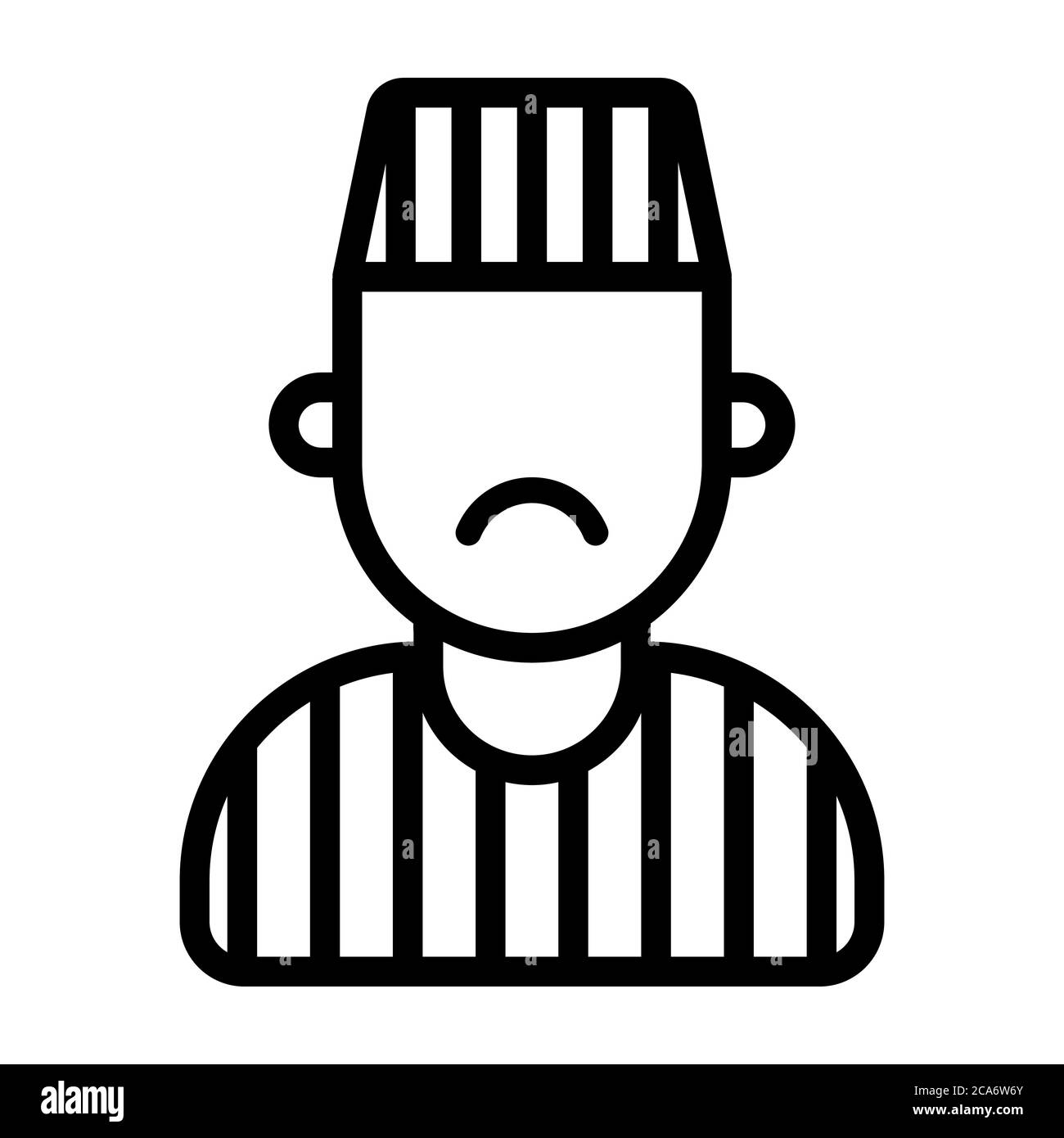 Gefangener Mann in gestreiften Gefängnisuniform. Flache Vektor-Symbol-Illustration. Stock Vektor