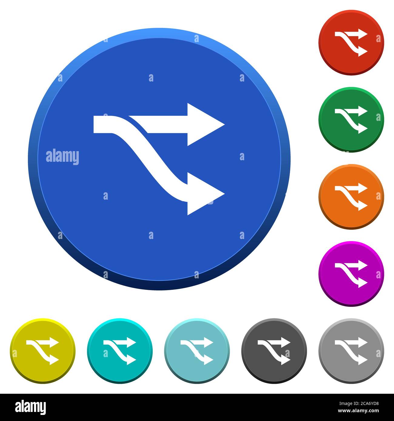 Gabel runde, abgeschrägte Knöpfe mit glatten Oberflächen und flachen weißen Symbolen Stock Vektor