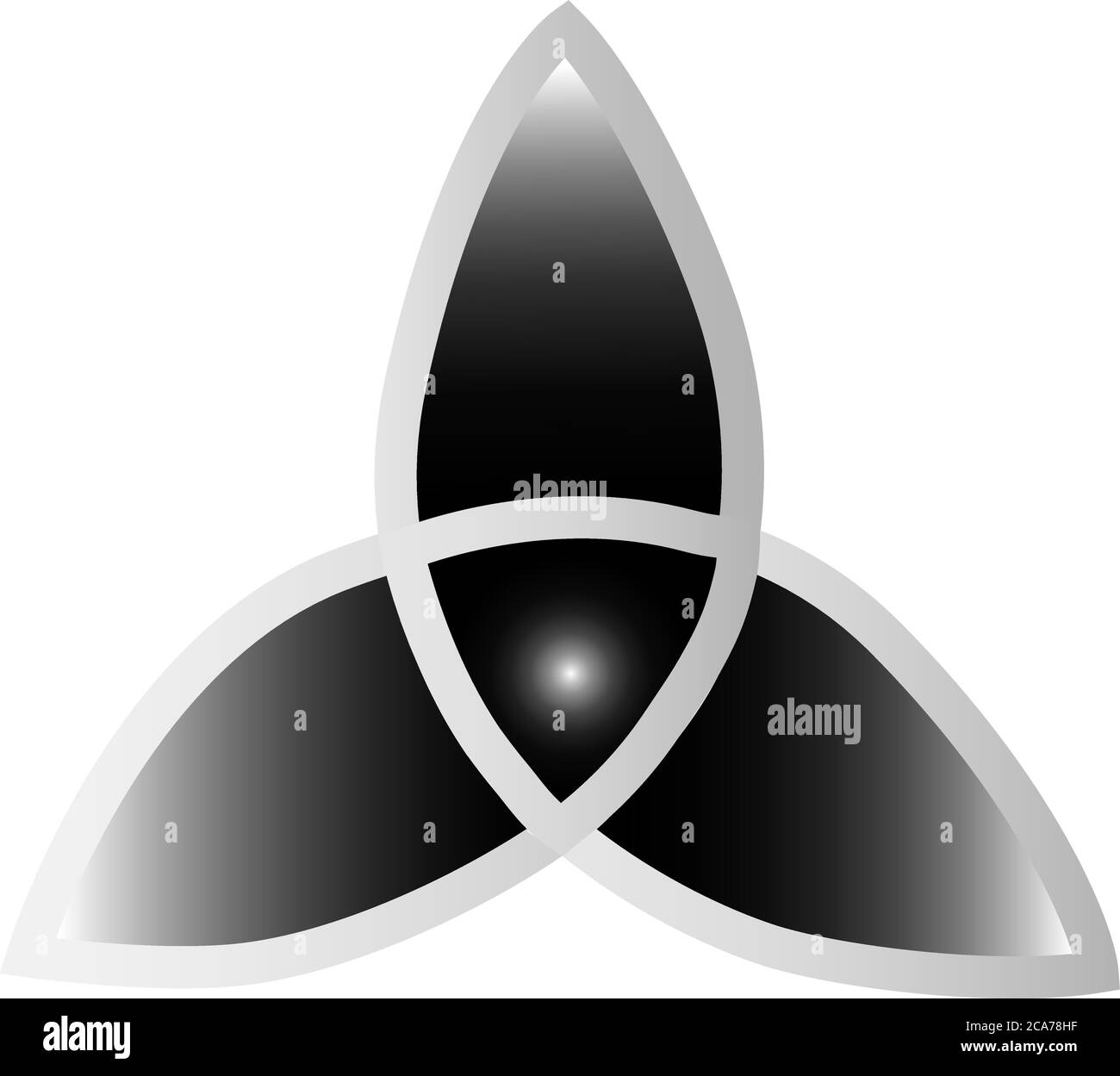 Triquetra-Symbol. Keltischer dreifaltigkeitsknoten. Dreiteiliges Symbol für Einheit. Altes Ornament symbolisiert Ewigkeit. Unendliche Schleife Zeichen der ineinandergreifenden Formen. Inter Stock Vektor