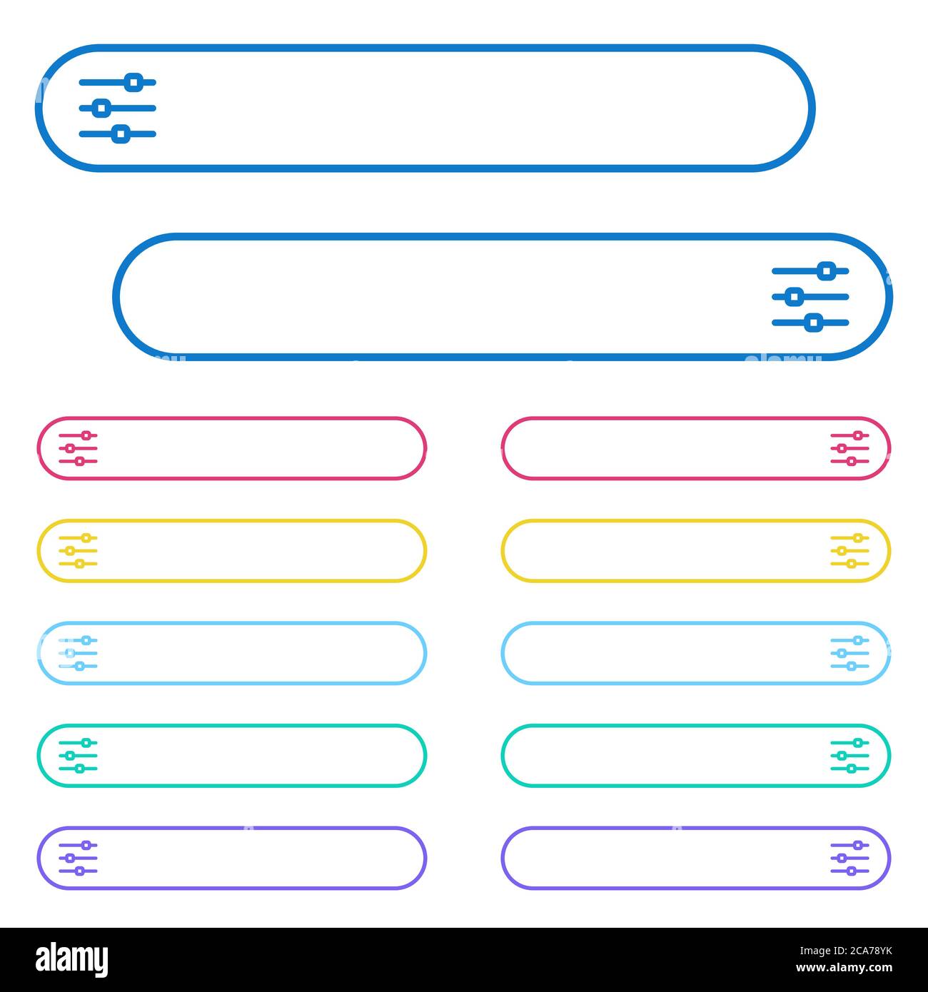 Symbole für die horizontale Anpassung in den Menüschaltflächen mit abgerundeten Farben. Symbole auf der linken und rechten Seite. Stock Vektor