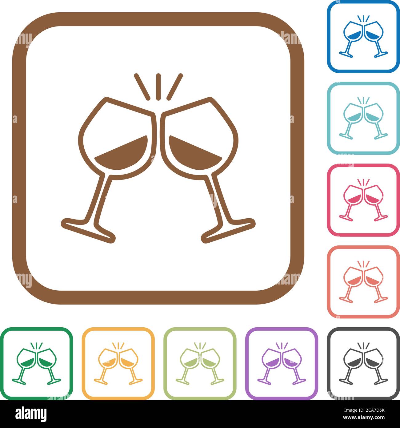 Toasten mit Wein einfache Symbole in Farbe abgerundeten quadratischen Rahmen auf weißem Hintergrund Stock Vektor