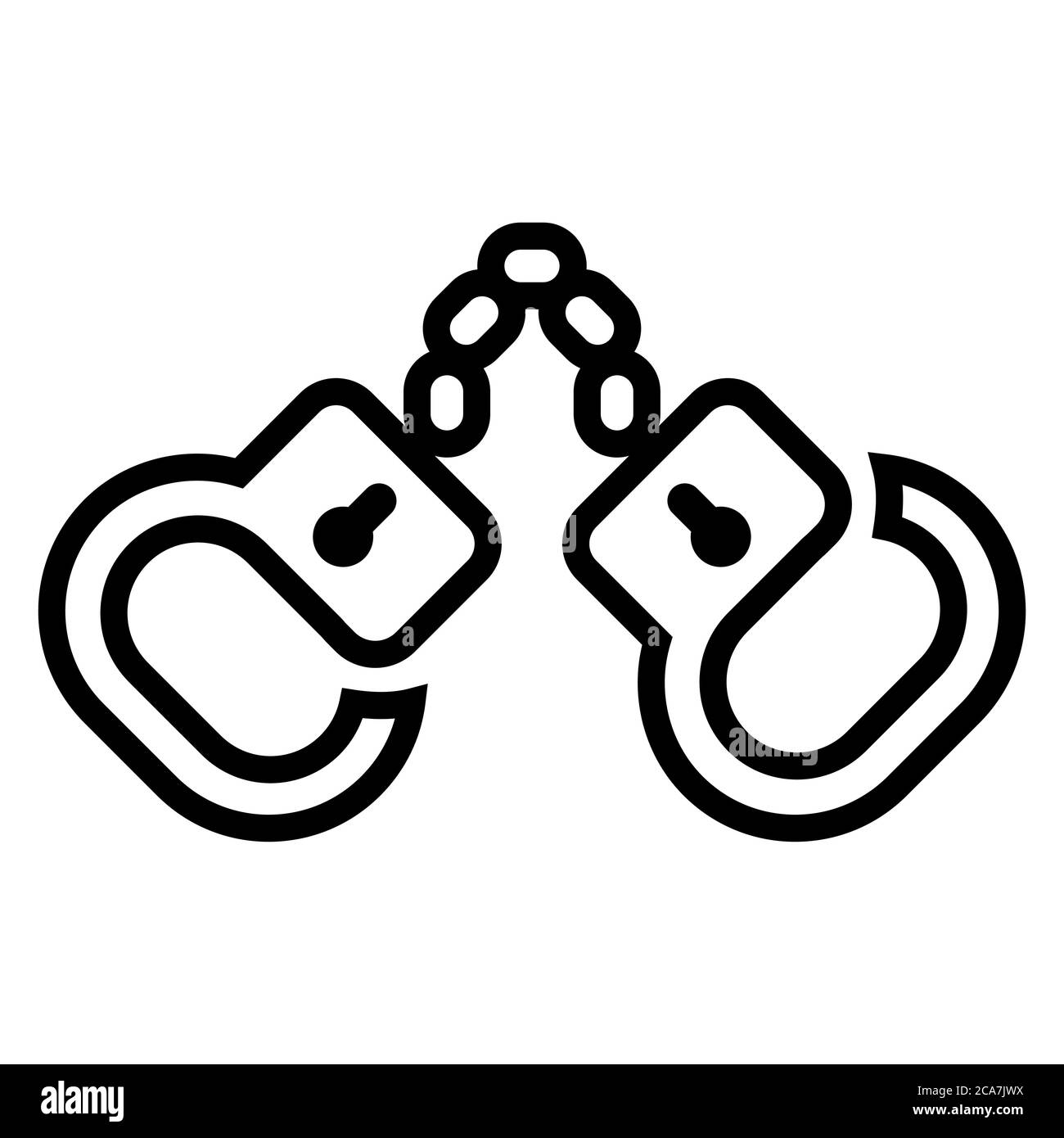 Schwarzes Handschellen-Symbol auf weißem Hintergrund. Lineare Vektordarstellung Stock Vektor