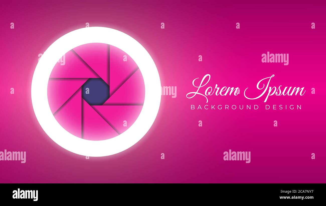 Kameraobjektiv Open Aperture mit Ringlicht Stock Vektor Illustration. Designvorlage Für Farbenfrohe Hintergründe. Leuchtendes Rosa Magenta Farbverlauf Thema Stock Vektor