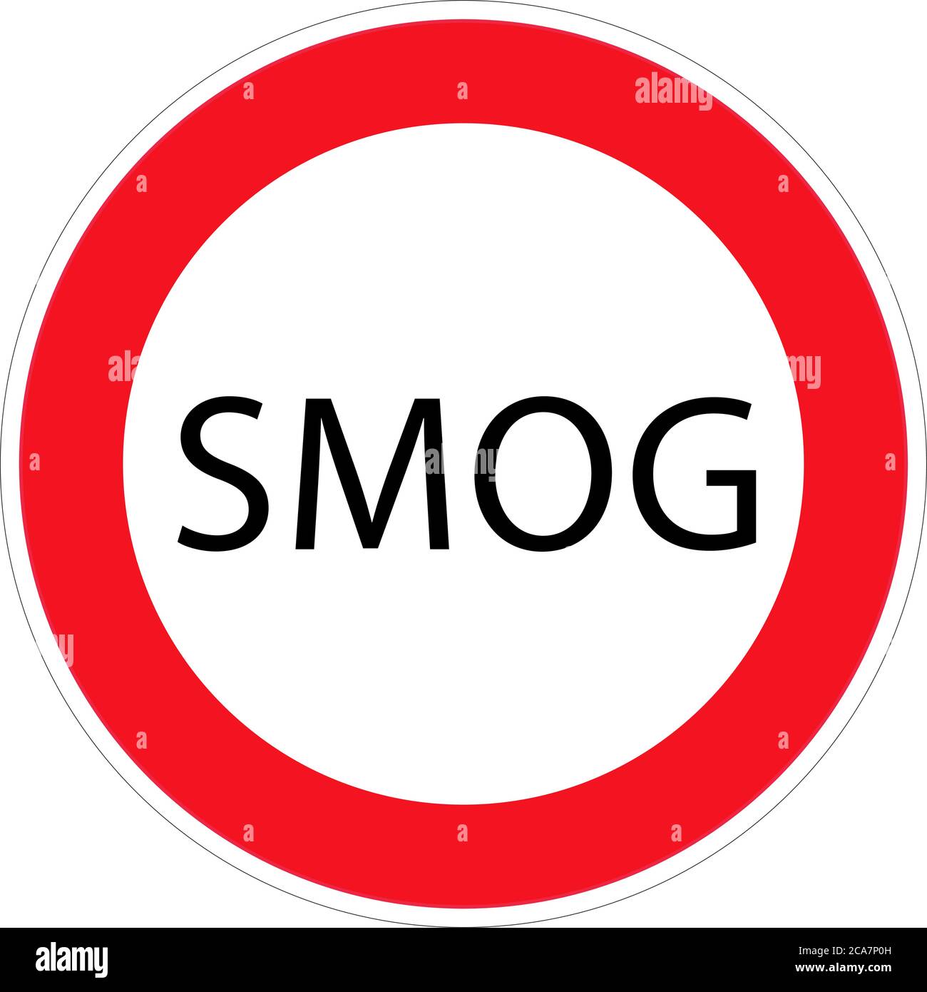 Ein weiteres Verbot, Smog, Straßenschild, Vektor-Symbol. Schwarzer Text in roter Runde mit grauer Kontur auf weißem Hintergrund. Stock Vektor