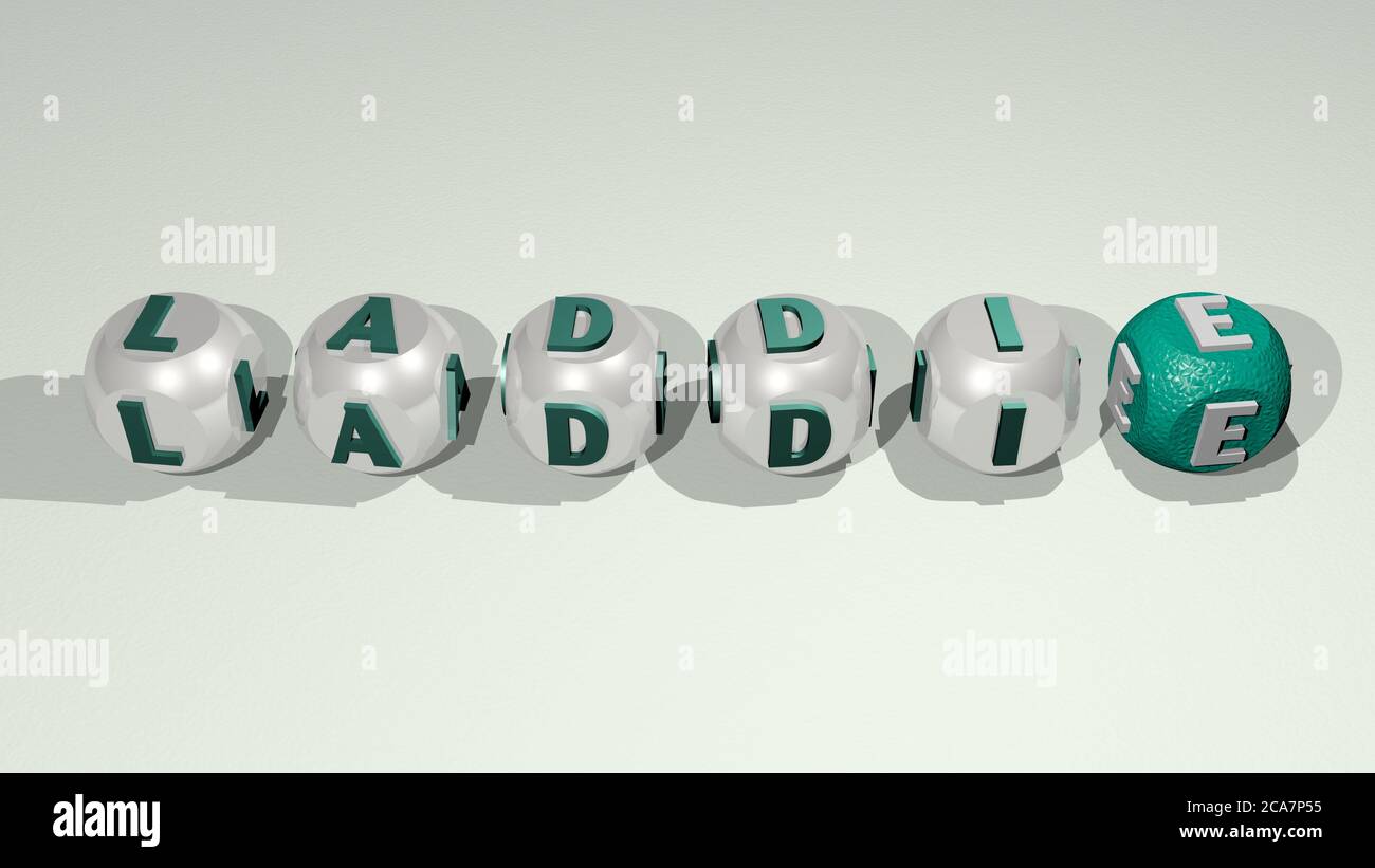 Kombination der Männer: laddie aus kubischen Buchstaben aus der oberen Perspektive gebaut, hervorragend für die Konzeptpräsentation. 3D-Illustration Stockfoto