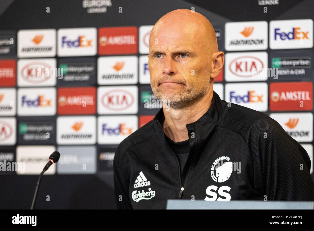 Kopenhagen, Dänemark. August 2020. FC Kopenhagen-Managerin Staale Solbakken bei der Pressekonferenz vor dem Europa-League-Spiel zwischen FC Kopenhagen und Istanbul Basaksehir im Telia Parken in Kopenhagen. (Foto Kredit: Gonzales Foto/Alamy Live News Stockfoto