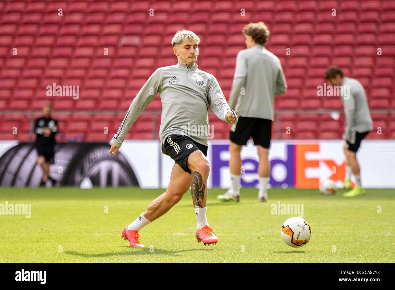 Kopenhagen, Dänemark. August 2020. Guillermo Varela vom FC Kopenhagen bei einem offenen Training vor dem Europa League Spiel zwischen dem FC Kopenhagen und Istanbul Basaksehir im Telia Parken in Kopenhagen. (Foto Kredit: Gonzales Foto/Alamy Live News Stockfoto